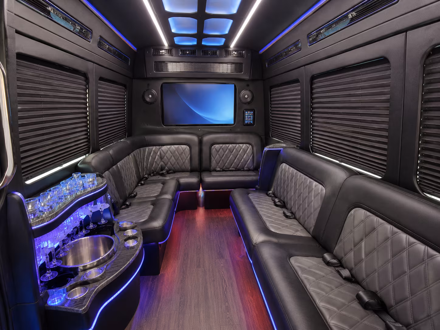 columbus 30 passenger party bus interior